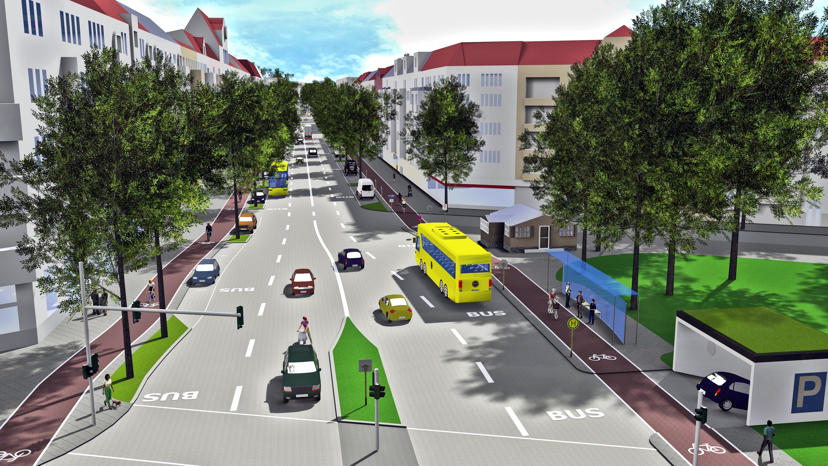      Darstellung wie die Kantstraße in Zukunft am Amtsgerichtsplatz aussehen könnte. / Bild: Alexander Bilgili